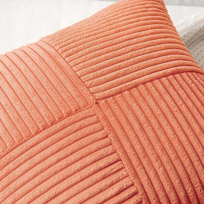 MIULEE Coral Red Decorative Throw Pillow Covers 20x20 Inch for Couch Bed Sofa Pack of 2 Boho Farmhouse Throw Pillows Soft Cross Corduroy Patchwork Textured Cushion Cases