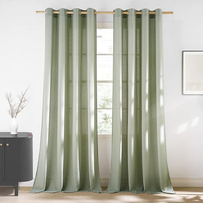 NICETOWN Thick Linen Greyish Green Curtains for Living Room, Grommet Privacy Assured Linen Blend Window Treatments with Light Filtering for Bedroom, W55 x L96, 2 Panels