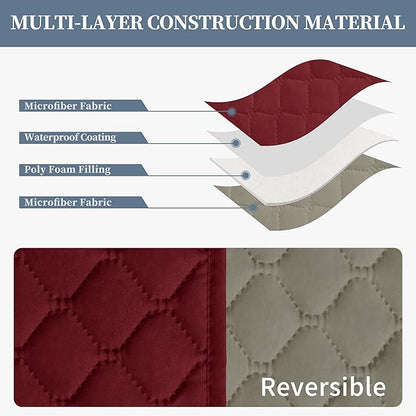 ISSUNTEX Double Protection 100% Waterproof Sofa Covers for Living Room, Couch Covers for 3 Cushion Couch Sofa, Reversible Furniture Protector Sofa Cover for Dogs (Oversized Sofa, Christmas Red/Beige)