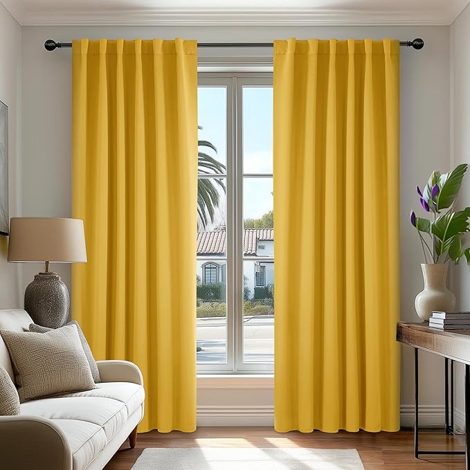 Deconovo Blackout Curtains, Thermal Insulated, W52 x L95 2 Panels, Back Tab, Machine Washable, Room-Darkening Drapes for Bedroom/Living Room Mellow Yellow