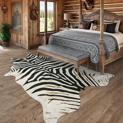 AROGAN Western Faux Fur Zebra Rug, 8 x 10 Feet Premium Animal Skin Print Rug, Sturdy Faux Zebra Hide Rugs for Wall Decor, Western Floor Carpet for Bedroom Living Room, Black