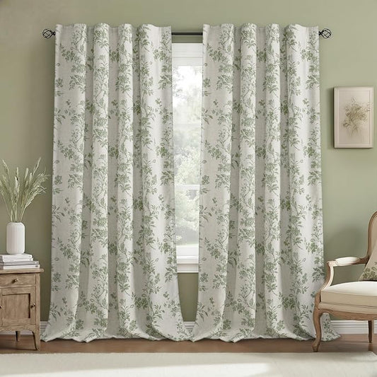 Floral Blackout Curtains Sage Green Printed Curtains Floral Blackout Curtains Farmhouse Boho Cottagecore Spring Curtains for Bedroom Modern Living Room