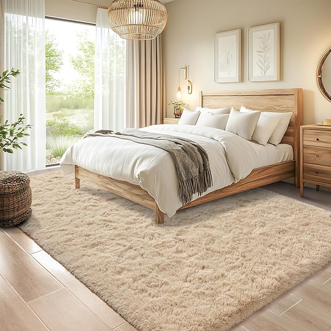 Chicrug Soft Area Rugs for Bedroom Living Room Plush Fluffy Rug 4x6 Feet, Shag Furry Area Rug Carpet Non Shedding for Nursery Children Kids Girls Room Home Decorative, Camel