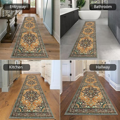 HEBE Hallway Runner Rug 2'x8' Washable Vintage Distressed Area Rugs Non Slip Laundry Rug Runner Boho Floor Carpet Runners for Hallways Entryway Laundry Room Kitchen Bathroom