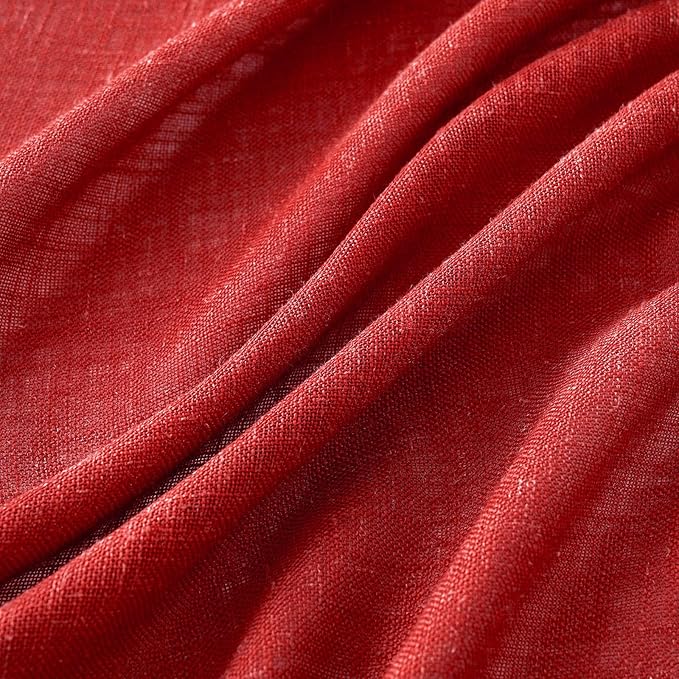 MIULEE Red Linen Curtains 96 Inch Long for Bedroom Living Room, Soft Thick Linen Textured Window Drapes Semi Sheer Light Filtering Rod Pocket Back Tab Christmas Burlap Look, 2 Panels