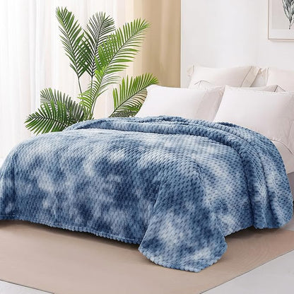 Exclusivo Mezcla Fleece Twin Blanket for Bed, Extra Large Fuzzy Tie-dye Stone Blue Bed Blankets, Soft Cozy Plush Sofa Throws for All Seasons, 90x66 Inches