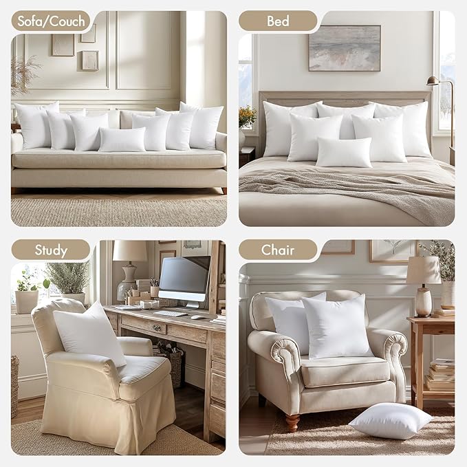MIULEE Pillows Inserts, Pack of 4 22x22 Inch 100% Virgin Microfiber Filling Throw Pillows for Bed Couch Sofa