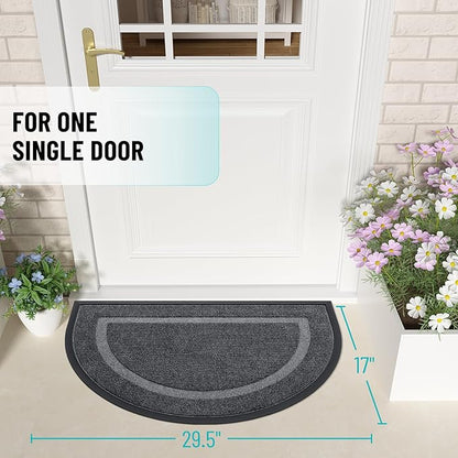 OLANLY Half Circle Door Mat Indoor Outdoor Entrance Welcome, Waterproof All-Season, All-Weather Doormat, Sturdy Natural Rubber, Low Profile, Easy Clean Patio Porch Entryway Mat, 29.5x17, Grey