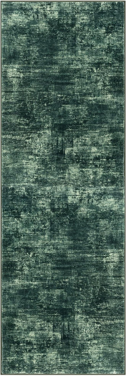 IOHOUZE Abstract Runner Rug 2x6 Ft Washable Runners for Hallways, Non Slip Kitchen Runner Printed Faux Wool Entryway Runner Indoor, Modern Abstract Floor Carpet for Hall Kitchen Bedroom, Dark Green