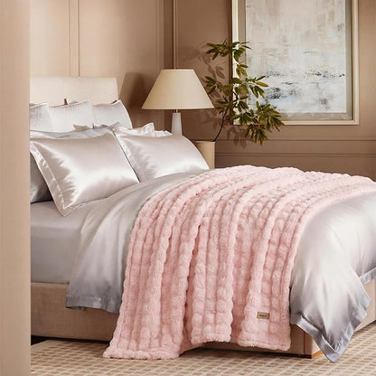 Bedsure 3D Fleece Bubble Blanket - GentleSoft Pink Queen Blanket for Bed Sofa Girls Room Decor - Luxury Soft Cozy Spring Gifts for Kids Girls, Lightweight, Crystal Pink, 90"×90"