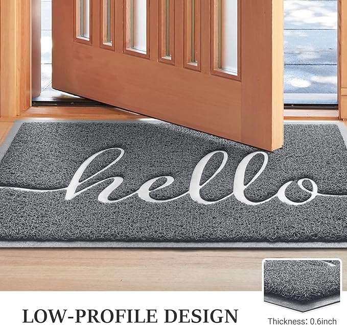 BeneathYourFeet Door Mat (30"x17.5",Grey), Welcome Mat Low Profile Front Doormat Non Slip Rugs for Entryway, Patio, High Traffic Areas