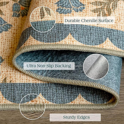 Front Door Mat Outside Entrance - 2x3 Floral Non-Slip Washable Doormat Indoor Outdoor Mat Jute-Look Farmhouse Blue Scalloped Entry Rug Small Throw Rugs for Entryway Kitchen Front Porch Decor