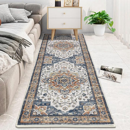 HEBE Hallway Runner Rug 2'x6' Washable Vintage Distressed Area Rugs Non Slip Laundry Rug Runner Boho Floor Carpet Runners for Hallways Entryway Laundry Room Kitchen Bathroom