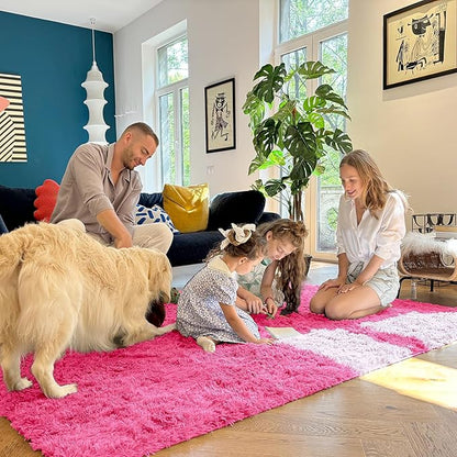 OLANLY 6x9 Machine Washable Large Area Rugs for Living Room, Bedroom, Soft Fluffy Shaggy Bedside Rug, Indoor Floor Carpet for Kids Girls and Boys, Dorms, Nursery, Home Decor Aesthetic, Hot Pink