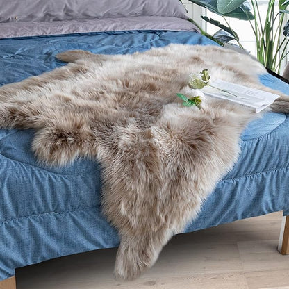 Carvapet Soft Fur Rugs Fake Reindeer Hide Area Rug Fluffy Faux Fur Carpet for Bedroom Floor Mat Home Decorative Throw Rug for Living Room, 4ft x 5ft, Brown