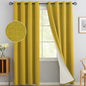 Yakamok Mustard Yellow Linen Curtains 100% Blackout 84 Inches Long,Room Darkening Textured Curtains for Living Room Thermal Grommet Bedroom Curtain 2 Panels with White Liner