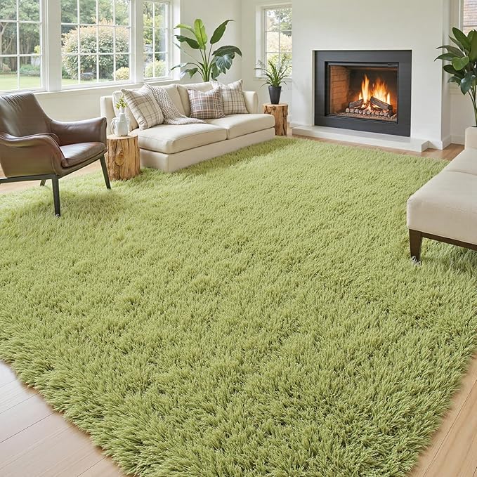 Rugs for Living Room 5x8, Alfombras para Salas Shag Large Plush Soft Area Rug, Shaggy Carpets for Bedroom, Kids Boys Girls Home Decor Aesthetic (Grass Green, 5x8 Feet)