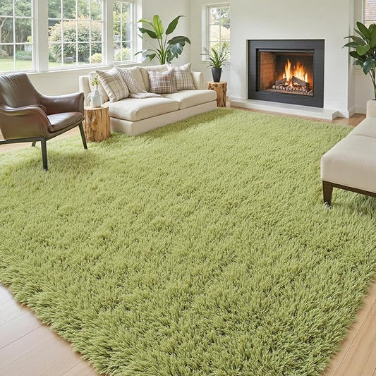 9x12 Area Rugs for Living Room Bedroom, Large Area Rug Shag Shaggy Carpet Soft Plush Furry Bedside Rug, Machine Washable Area Rugs for Kids Girls Boys Home Decor(9 x 12, Grass Green)