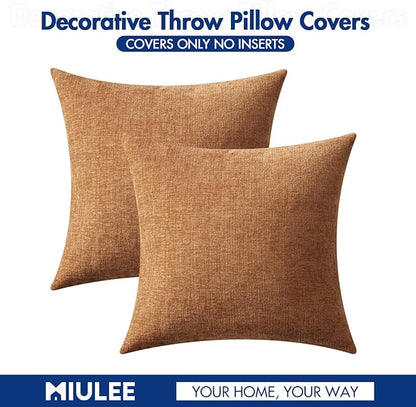 MIULEE Pack of 2 Brown Throw Pillow Covers 24x24 Inch Soft Chenille Pillow Covers for Sofa Living Room Couch Solid Dyed Cases