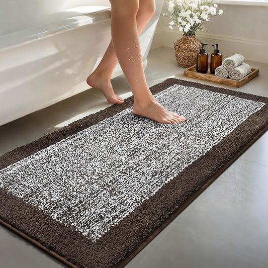 48x24 Long Bathroom Rugs Washable Non Slip, Brown Bath Mat for Bathroom Floor Tub, Soft Absorbent Quick Dry Mats for Shower,Bathtub,Home Decor