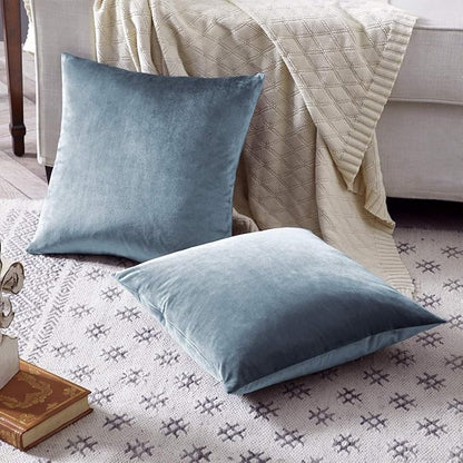 GIGIZAZA Decorative Couch Throw Pillow Covers,Set of 2 Stone Blue Square Pillow Cushion Covers 22x22,Pillow Cases Velvet Pillow Covers