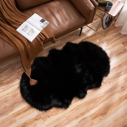 MIULEE Luxury Super Soft Fluffy Area Rug Faux Fur Sheepskin Rug Decorative Plush Shaggy Carpet for Bedside Sofa Floor Nursery Halloween 3 x 5 Feet, Black