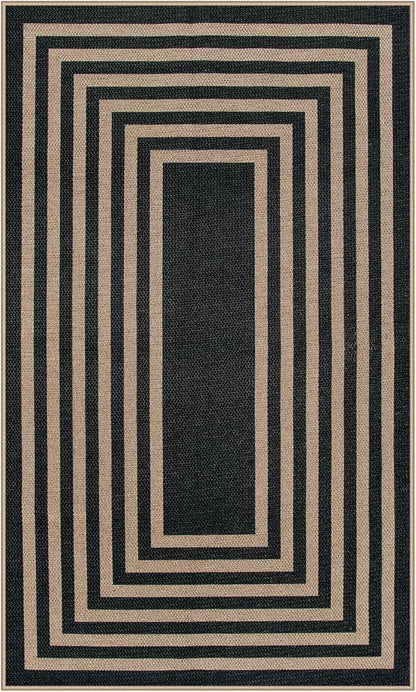 Lahome Enfys Modern Geometric Easy Jute Outdoor Rug, 3x5 Black Indoor Outdoor Carpet for Living Room Entryway, Farmhouse Non Slip Non Shedding Washable Area Rug for Patio Courtyard Bedroom