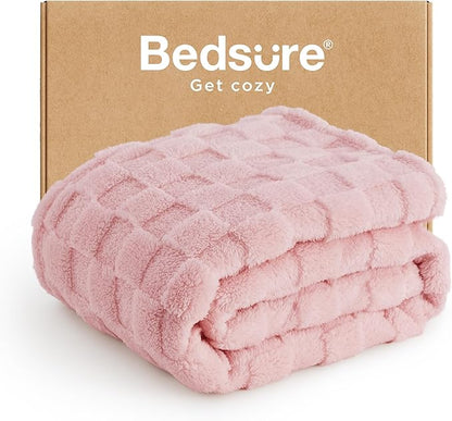 Bedsure GentleSoft Pink Throw Blanket for Couch - Checkered Fleece Blankets Gifts, Cute Soft Cozy Throw for Bedroom Home Decor Gifts, 50x60 Inches
