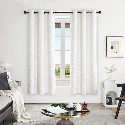 Deconovo White Curtains 72 Inches Long, Room Darkening Curtain, Thermal Insulated Soundproof Drapes, Silver Print, Grommet Top, Light Blocking Window Panels for Living Room Bedroom Nursery, Set of 2