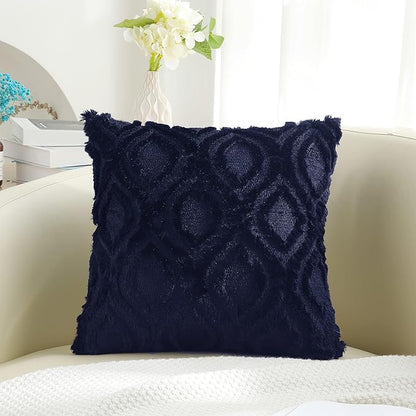decorUhome Summer Throw Pillow Covers 22x22 Inch Set of 2, Soft Plush Faux Wool Navy Blue Solid Couch Pillow Covers, Accent Euro Sham Farmhouse Neutral Square Pillow Cases for Sofa Bed Living Room