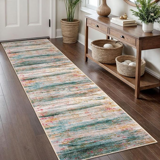KOZYFLY Modern Abstract Hallway Runner Rug, 2x8 Washable Rug Runner Non-Slip Soft Kitchen Runner Rugs, Print Green Carpet Runner for Entryway Bathroom Laundry Room Foyer