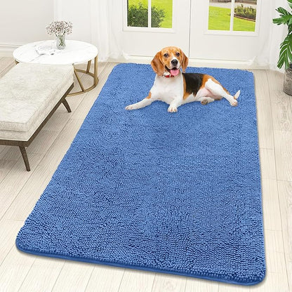 OLANLY Dog Door Mat for Muddy Paws 59x32, Absorbs Moisture and Dirt, Absorbent Non-Slip Washable Doormat, Quick Dry Chenille Mud Mat, Entry Indoor Entryway Carpet for Inside Floor, Cornflower Blue