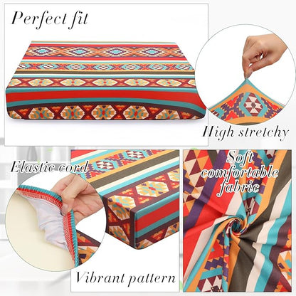Newwiee 8Pcs Patio Cushion Covers Stretch Outdoor Cushion Cover Replacement for Patio Furniture Sofa Couch Slipcovers, Soft Flexibility Washable Furniture Protector(Argyle,Vintage Color)