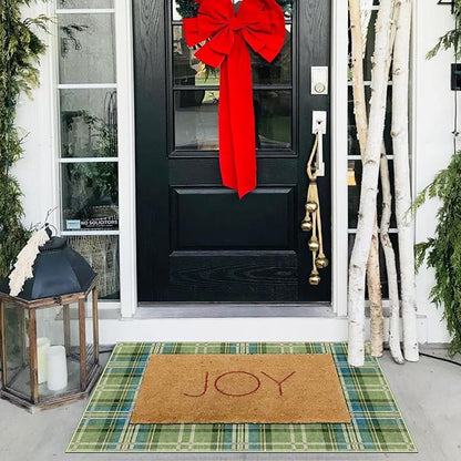 Front Door Mat Outside Entrance - 2x3 Buffalo Non-Slip Washable Doormat Indoor Outdoor Entrance Green Teal Plaid Tartan Rug Small Throw Rugs for Entryway Bedroom Kitchen Front Porch Decor