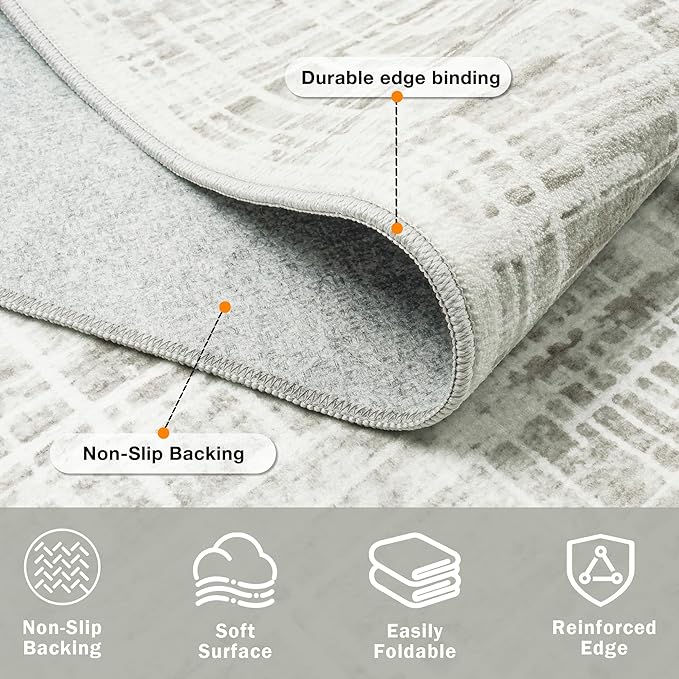 5x8 Area Rugs Washable Rug: Anti-Skid Abstract Modern Living Room Rug Soft Thin Carpets Indoor Floor Non-Shedding Carpet for Bedroom Dining Farmhouse Nursery Home Office (White Gray, 5'x8')