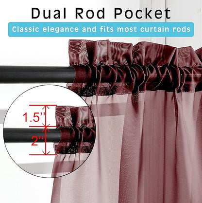 OVZME Burgundy Sheer Curtains 84 inch Length 2 Panels Set, Light Filtering Sheer Privacy Curtain Drapes, Rod Pocket Window Treatments Voile Curtains for Living Room Bedroom, 42" W x 84" L
