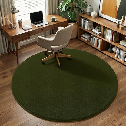 Amearea Olive Green Round Area Rugs 4ft Washable Circle Rugs for Bedroom Living Room, Fluffy Indoor Thickened Memory Foam Rug, Non Slip Minimalist Circular Carpet for Kids Boy Girl Dorm Nursery Room