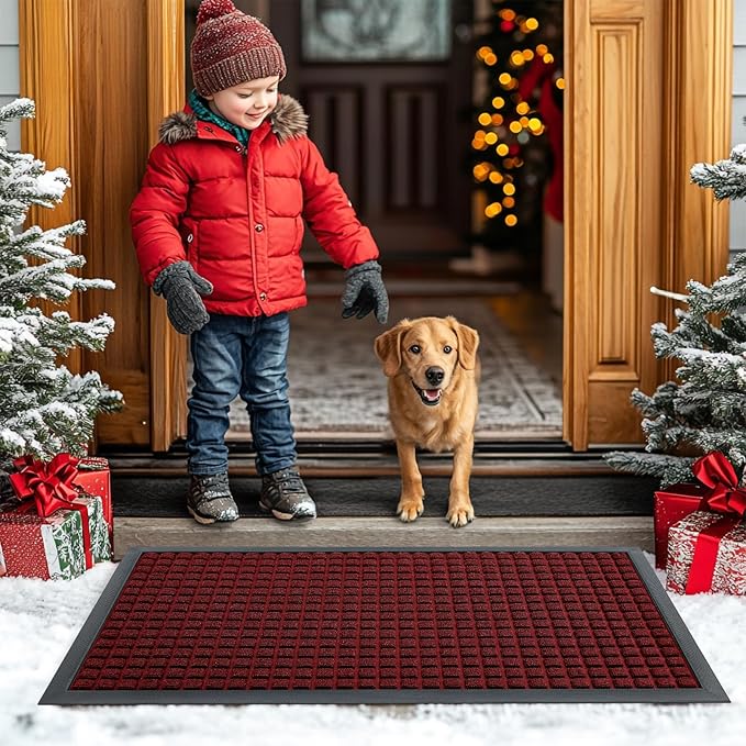 Smiry Front Door Mat Outside Entrance, Heavy Duty Natural Rubber Doormat, Non Slip, Trap Dirt and Moisture, Easy Clean, Low Profile Welcome Floor Mats for Indoor Outdoor Entry, 71x23 Inch, Red