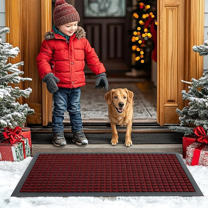 Smiry Front Door Mat Outside Entrance, Heavy Duty Natural Rubber Doormat, Non Slip, Trap Dirt and Moisture, Easy Clean, Low Profile Welcome Floor Mats for Indoor Outdoor Entry, 29.5x17 Inch, Red