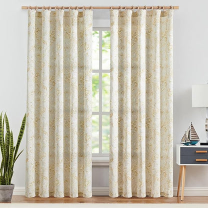 jinchan Floral Curtains 84 Inches Long Mustard Yellow Flower Linen Farmhouse Curtain for Living Room French Country Vintage Curtain Rod Pocket Curtains Set 2 Panels Floral Printed