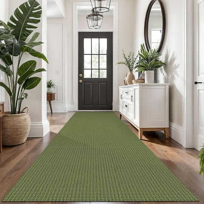 KOZYFLY Extra Long Runners for Hallways 3x14 ft Washable Kitchen Runner Non Slip Rubber Backed Hallway Rug Cotton Entryway Runner Rug Floor Carpet for Indoor Hall, Kitchen,Bright Green/Earthy Green