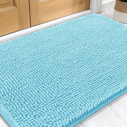 OLANLY Dog Door Mat for Muddy Paws 34x21, Absorbs Moisture and Dirt, Absorbent Non-Slip Washable Doormat, Quick Dry Chenille Mud Mat for Dogs, Entry Indoor Entryway Carpet for Inside Floor, Blue