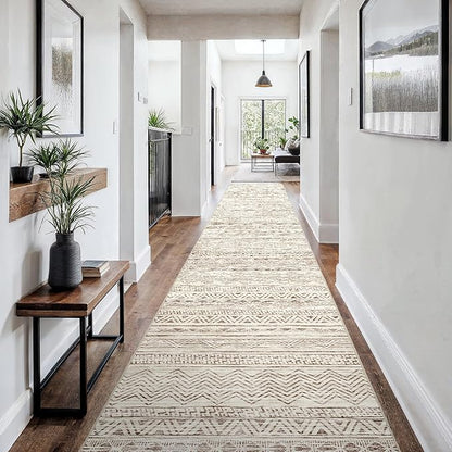 3x18 Washable Kitchen Runner Rug: Modern Moroccan Runners for Hallway Soft Non Slip Rugs with Rubber Backing Low Pile Thin Waterproof Floor Carpet for Entryway Bedroom Bathroom Indoor 3x18 Beige