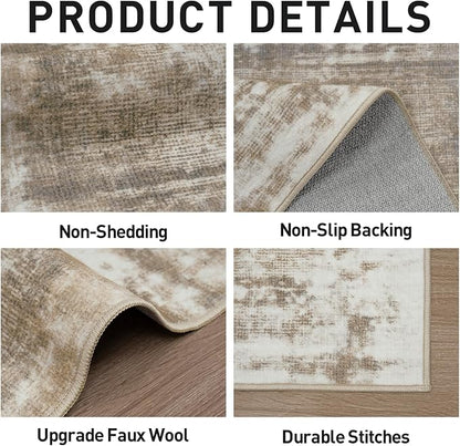9x12 Area Rugs Washable Rug: Modern Abstract Living Room Rug Soft Anti-Skid Thin Carpet Indoor Floor Non-Shedding Carpets for Bedroom Dining Room Farmhouse Nursery Home Office Brown White