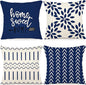YCOLL Pillow Covers 18x18 Set of 4, Modern Sofa Throw Pillow Cover, Decorative Outdoor Linen Fabric Pillow Case for Chair Sofa Couch Bed Car, Dark Blue