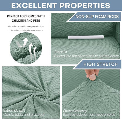 ZNSAYOTX 1 Piece Jacquard Couch Covers for 2 Cushion Couch High Stretch Loveseat Slipcover for Pets Dogs Anti Slip Love Seat Sofa Slipcover Furniture Protector (Medium,New Pattern Pea Green)