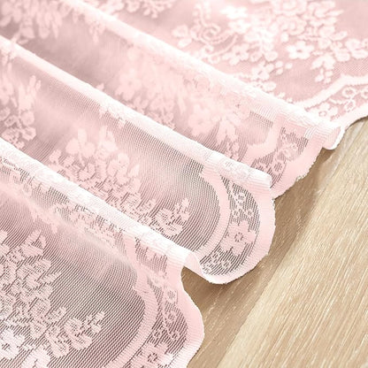 YJ YANJUN Vintage Lace Curtains 30 inch Length 2 Panels - Cute Floral Short Pink Sheer Window Curtain Panels for Little Girls Room Bedroom Princess Cafe Half Curtains Rod Pocket Pink Boho Decor