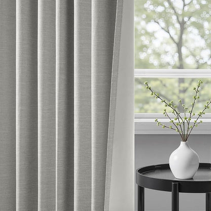 Grey Linen Blackout Curtains 95 Inch Long 2 Panels Back Tab Thermal Insulated Light Blocking Curtain for Living Room 100% Black Out Drape for Bedroom Neutral Rustic Farmhouse 52x95 Length Frost Grey