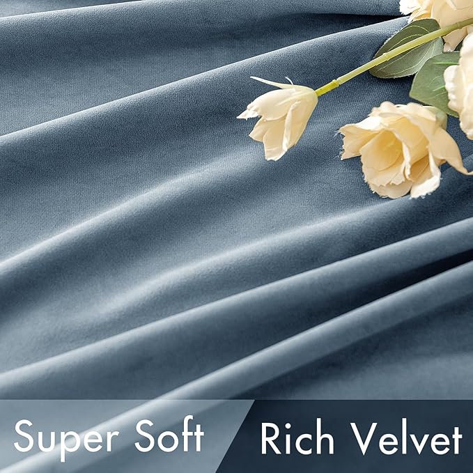 MIULEE Velvet Curtains 108 inches - Luxury Blackout Curtains for Bedroom Living Room Thermal Insulated Super Soft Window Drapes Rod Pocket & Back Tab, Stone Blue, W52 x L108 inches, 2 Panels