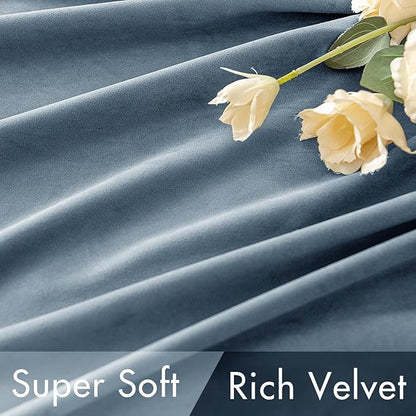 MIULEE Velvet Curtains 108 inches - Luxury Blackout Curtains for Bedroom Living Room Thermal Insulated Super Soft Window Drapes Rod Pocket & Back Tab, Stone Blue, W52 x L108 inches, 2 Panels